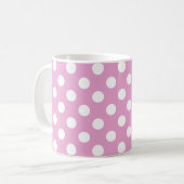 Witte polka stippen op bleek roze koffiemok (Voorkant links)