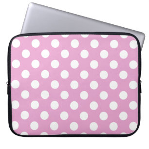 Witte polka stippen op bleek roze laptop sleeve