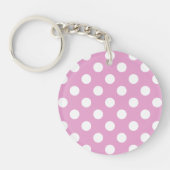 Witte polka stippen op bleek roze sleutelhanger (Voorkant)