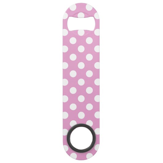 Witte polka stippen op bleek roze speed flessenopener (Voorkant)