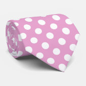 Witte polka stippen op bleek roze stropdas (Opgerold)