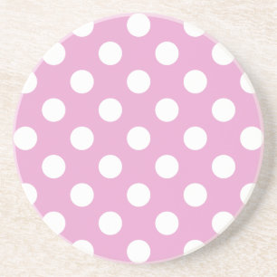 Witte polka stippen op bleek roze zandsteen onderzetter