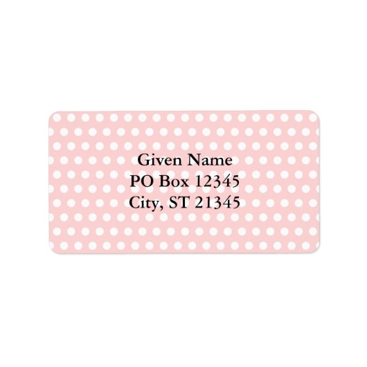Witte polka stippen op bleke roze etiket (Voorkant)