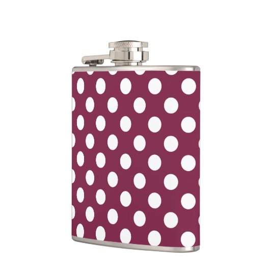 Witte polka-stippen op Bourgogne Heupfles (Links)