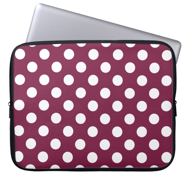 Witte polka-stippen op Bourgogne Laptop Sleeve (Voorkant)
