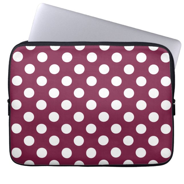Witte polka-stippen op Bourgogne Laptop Sleeve (Voorkant)