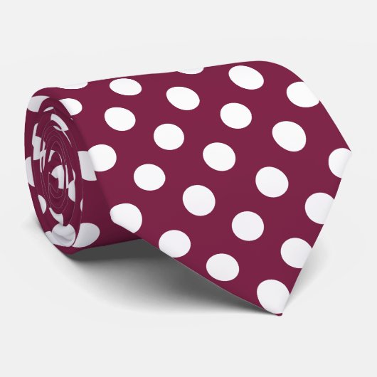 Witte polka-stippen op Bourgogne Stropdas (Opgerold)