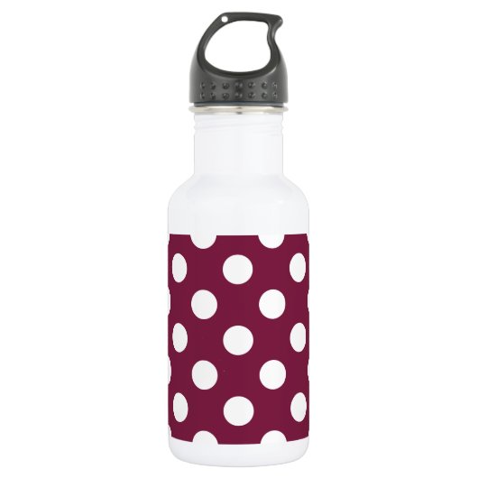 Witte polka-stippen op Bourgogne Waterfles (Voorkant)