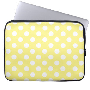 Witte polka stippen op citroengeel laptop sleeve