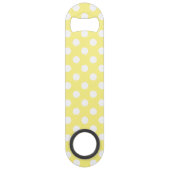 Witte polka stippen op citroengeel speed flessenopener (Achterkant)