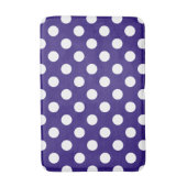 Witte polka stippen op donkerblauw badmat (Voorkant Verticaal)