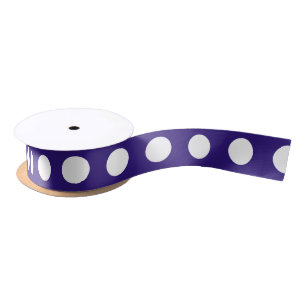 Witte polka stippen op donkerblauw satijnen lint