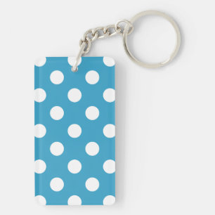 Witte polka stippen op een pauwenblauwe achtergron sleutelhanger