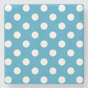 Witte polka stippen op een pauwenblauwe achtergron stenen onderzetter