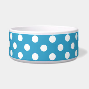 Witte polka stippen op een pauwenblauwe achtergron voerbakje