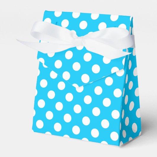 Witte polka stippen op elektrisch blauw bedankdoosjes (Voorkant Zijde)