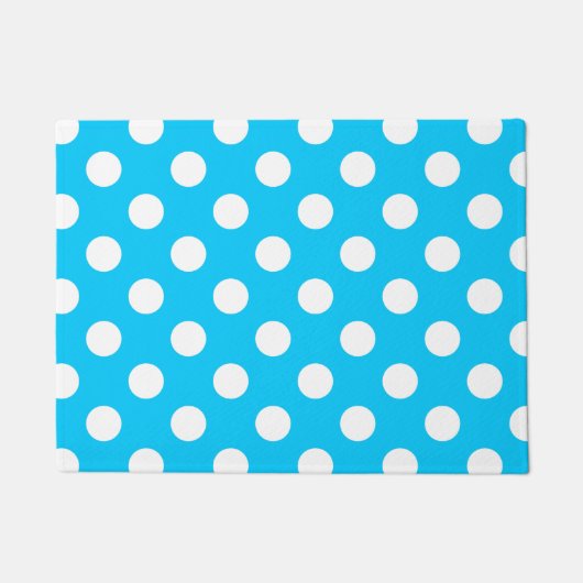 Witte polka stippen op elektrisch blauw deurmat (Voorkant)