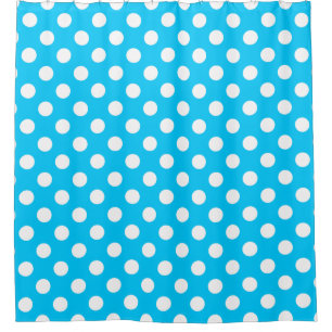 Witte polka stippen op elektrisch blauw douchegordijn