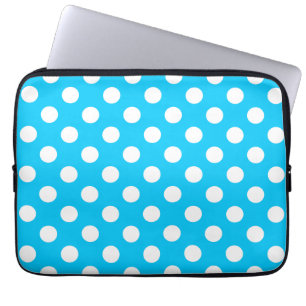 Witte polka stippen op elektrisch blauw laptop sleeve