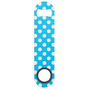 Witte polka stippen op elektrisch blauw speed flessenopener