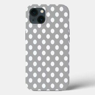 Witte polka stippen op grijs Hoesje-Mate iPhone ca 13 Hoesje