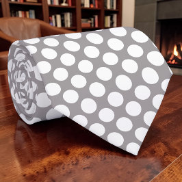 Witte polka stippen op grijze maatwerk stropdas