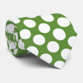 Witte polka stippen op groene maatwerk das (Opgerold)