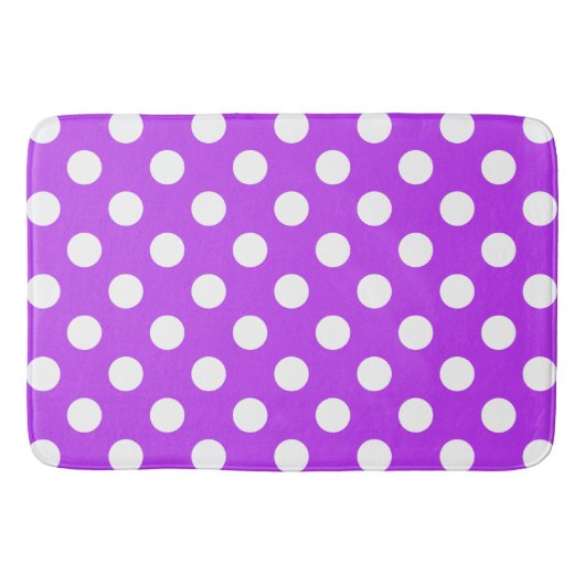 Witte polka stippen op helder paars badmat (Voorkant)