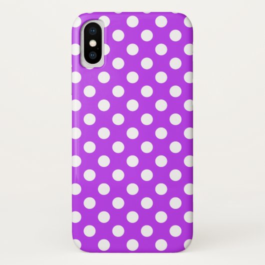 Witte polka-stippen op helder paars Case-Mate iPhone case (Achterkant)