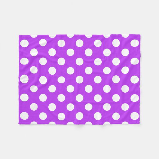 Witte polka-stippen op helder paars fleece deken (Voorkant (Horizontaal))