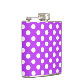 Witte polka-stippen op helder paars heupfles (Rechts)