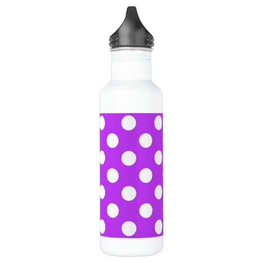Witte polka-stippen op helder paars waterfles (Links)