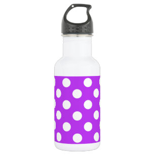 Witte polka-stippen op helder paars waterfles