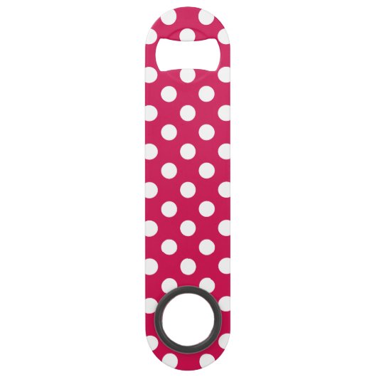 Witte polka stippen op kermis speed flessenopener (Voorkant)