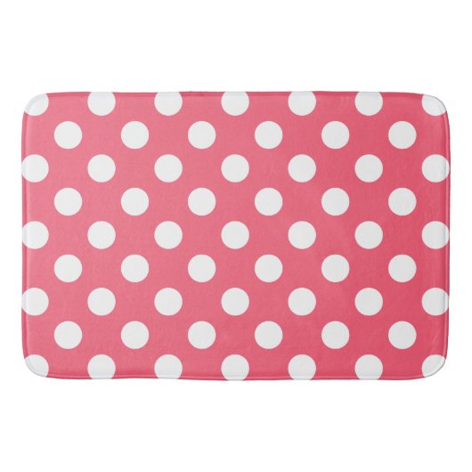 Witte polka stippen op koraal badmat (Voorkant)