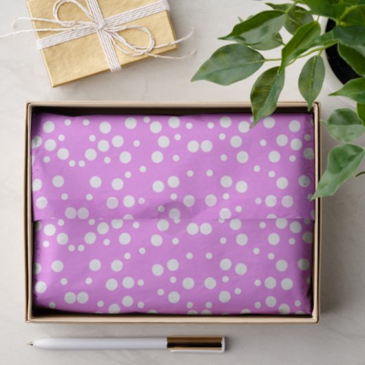 Witte Polka stippen op lavendel roze tissuepapier (Geschenk)