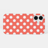 Witte polka stippen op levend koraal iPhone 16 hoesje (Achterkant horizontaal)