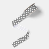Witte polka stippen op middelgrijs grosgrain lint (Achterkant)