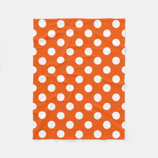 Witte polka stippen op oranje fleece deken (Voorkant)