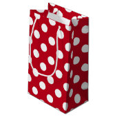 Witte polka stippen op rood klein cadeauzakje (Achterkant Gekanteld)