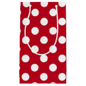 Witte polka stippen op rood klein cadeauzakje (Voorkant)