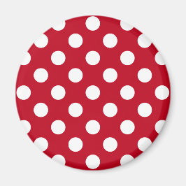 Witte polka stippen op rood magneet