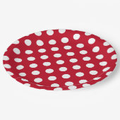 Witte polka stippen op rood papieren bordje (Gekanteld)