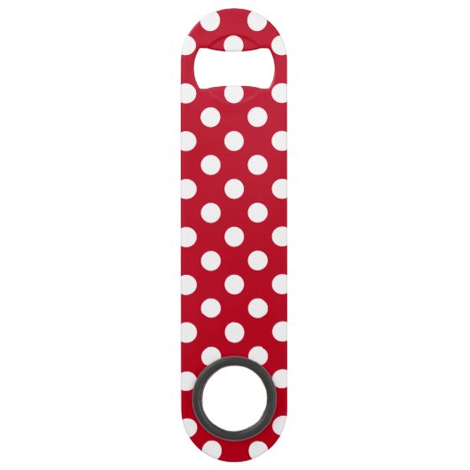 Witte polka stippen op rood speed flessenopener (Voorkant)