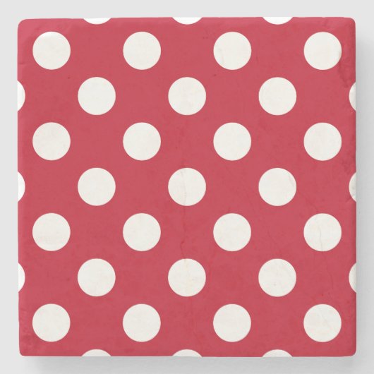 Witte polka stippen op rood stenen onderzetter (Voorkant)