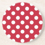 Witte polka stippen op rood zandsteen onderzetter<br><div class="desc">Witte polka stippen op rood</div>