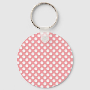 Witte polka stippen op roze achtergrond sleutelhanger