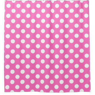 Witte polka stippen op roze douchegordijn