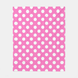 Witte polka stippen op roze fleece deken