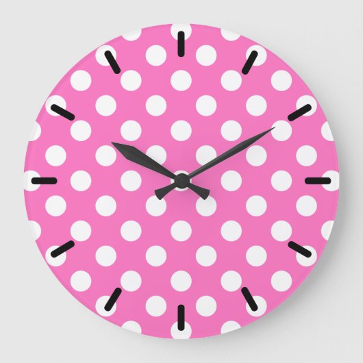 Witte polka stippen op roze grote klok (Voorkant)